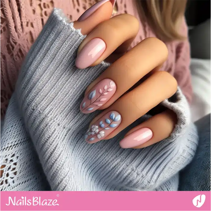 Sheer Pink Nails Leaf Design | Spring Nails - NB4028